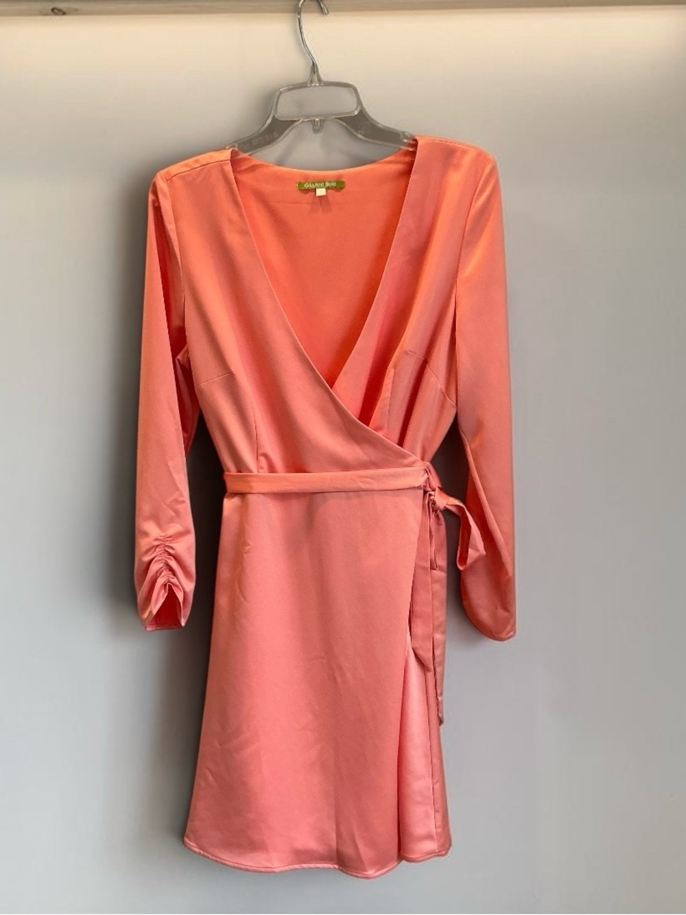 Gianni Bini Coral Wrap NWT Size 10 Satin Plunge Neck Event Dress - Picture 2 of 9